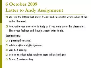 6 October 2009 Letter to Andy Assignment