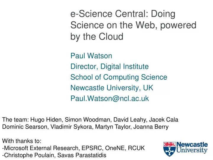 e science central doing science on the web powered by the cloud