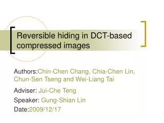 Reversible hiding in DCT-based compressed images