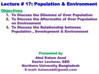 Lecture # 17: Population &amp; Environment