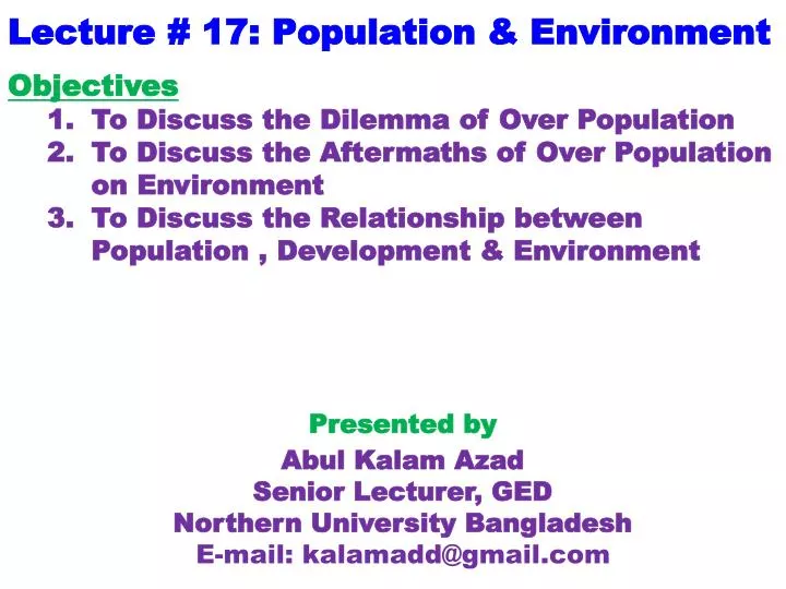 lecture 17 population environment