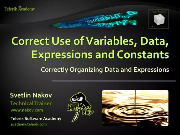 correct use of variables data expressions and constants
