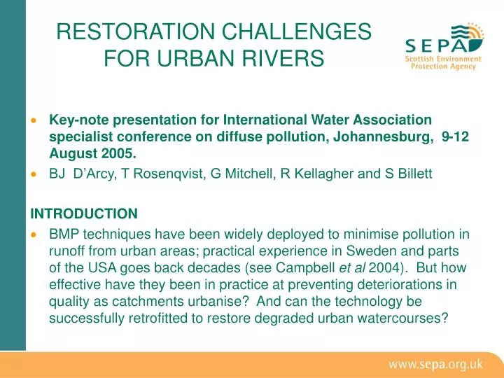 restoration challenges for urban rivers