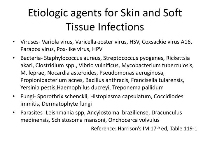 etiologic agents for skin and soft tissue infections