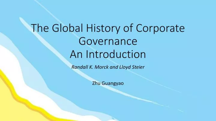 the global history of corporate governance an introduction