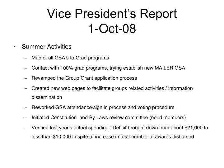 vice president s report 1 oct 08