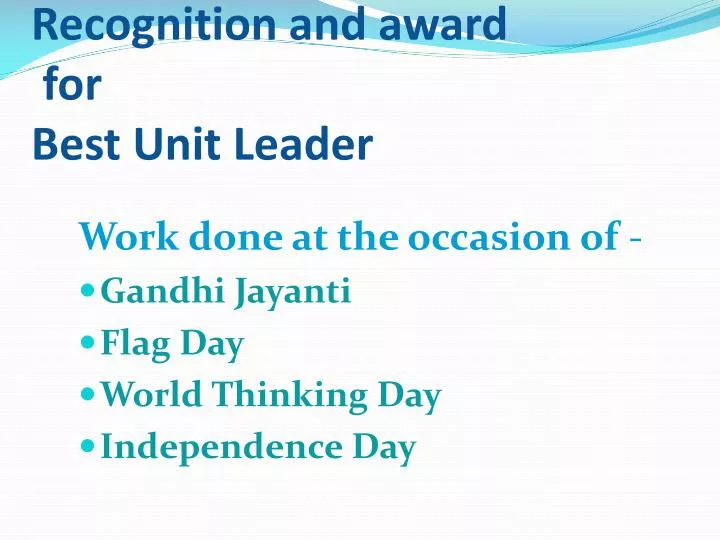 recognition and award for best unit leader