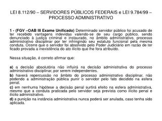 lei 8 112 90 servidores p blicos federais e lei 9 784 99 processo administrativo