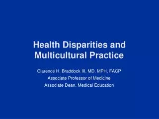 Health Disparities and Multicultural Practice