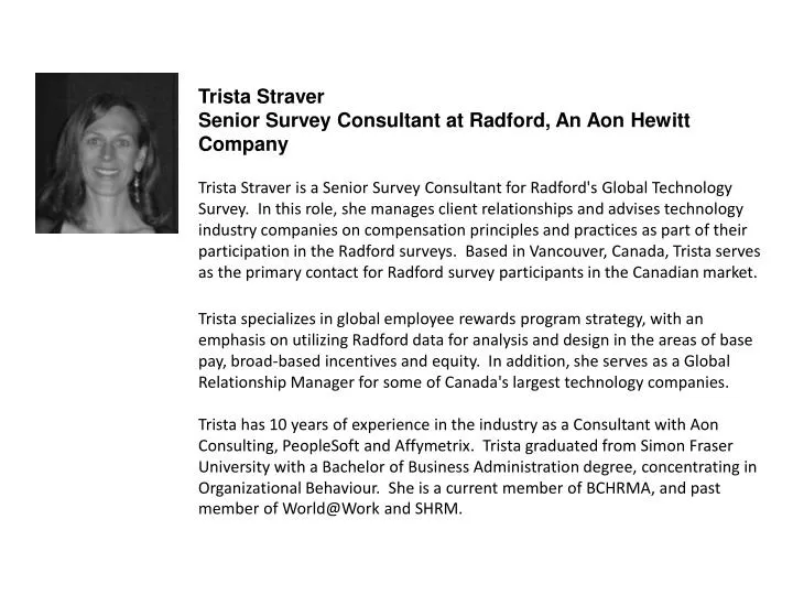 trista straver senior survey consultant at radford an aon hewitt company
