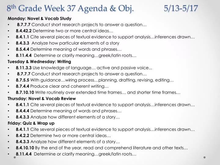 8 th grade week 37 agenda obj 5 13 5 17