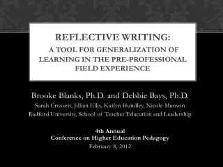 Reflective Writing: a tool for generalization of learning in the pre-professional field experience