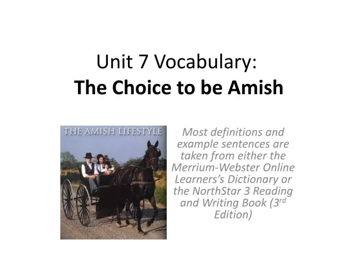 unit 7 vocabulary the choice to be amish