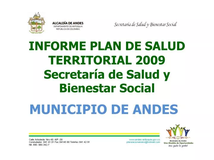 informe plan de salud territorial 2009 secretar a de salud y bienestar social