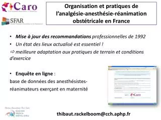 organisation et pratiques de l analg sie anesth sie r animation obst tricale en france