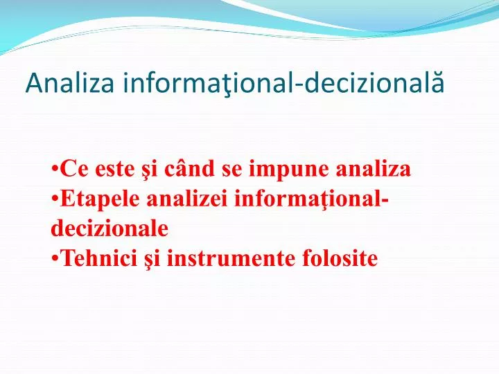 analiza informa ional decizional