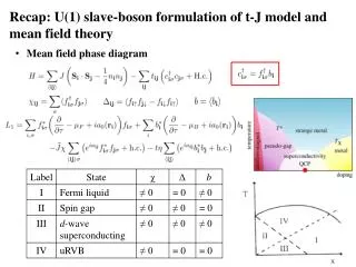 Recap: U(1) slave-boson formulation of t-J model and mean field theory