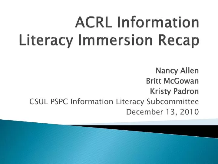 acrl information literacy immersion recap
