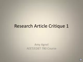 Research Article Critique 1