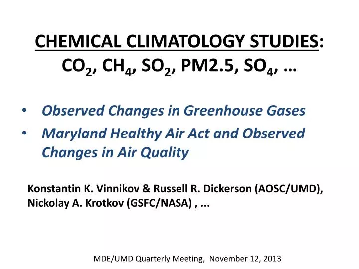 chemical climatology studies co 2 ch 4 so 2 pm2 5 so 4