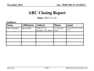 ARC Closing Report