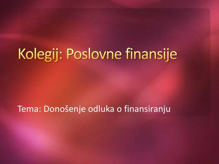 kolegij poslovne finansije