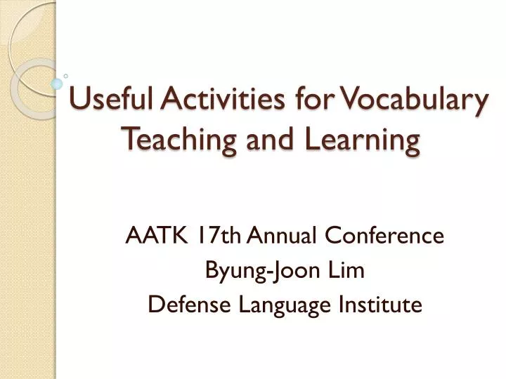 useful activities for vocabulary teaching and learning