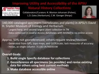 Improving Utility and Accessibility of the APSU Natural History Collections