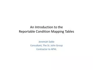 An Introduction to the Reportable Condition Mapping Tables