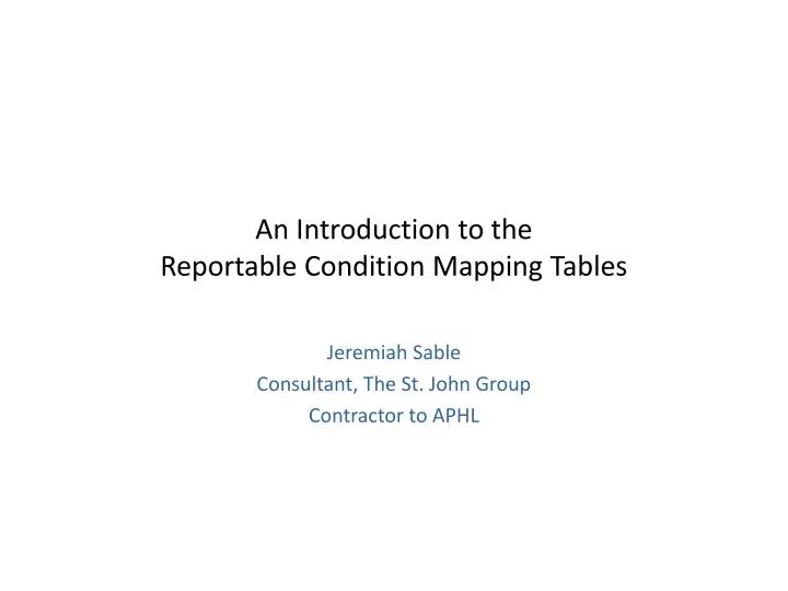 an introduction to the reportable condition mapping tables