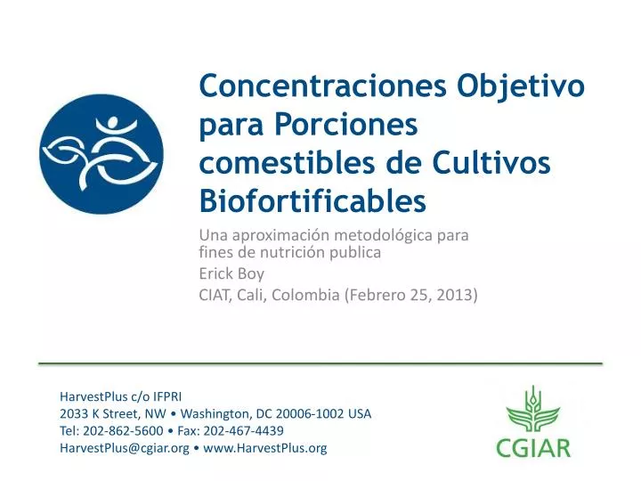 concentraciones objetivo para porciones comestibles de cultivos biofortificables