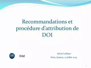recommandations et proc dure d attribution de doi