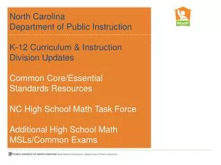 Standards Opportunities to Learn More at ncpublicschools