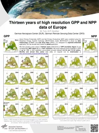 Thirteen years of high resolution GPP and NPP data of Europe
