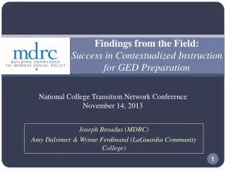 Findings from the Field: Success in Contextualized Instruction for GED Preparation