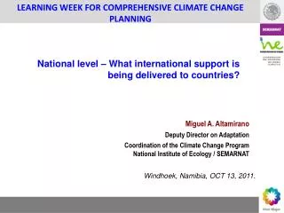 LEARNING WEEK FOR COMPREHENSIVE CLIMATE CHANGE PLANNING