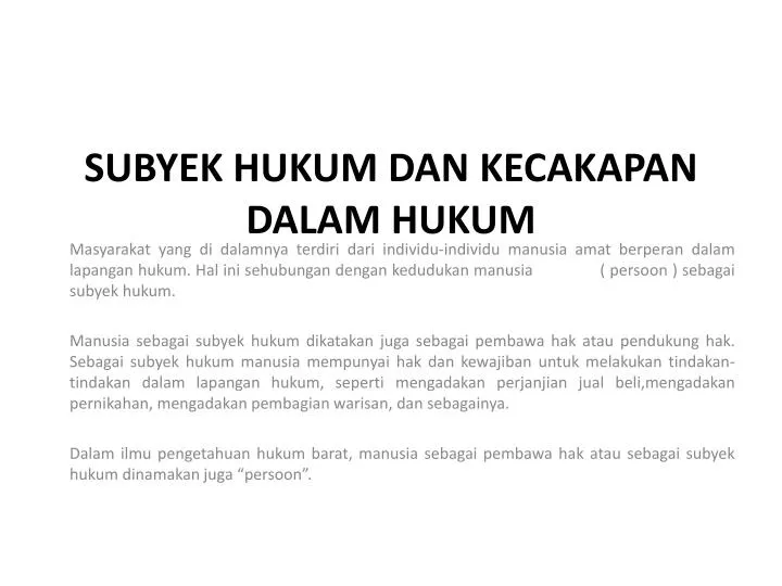 subyek hukum dan kecakapan dalam hukum