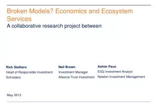 Broken Models? Economics and Ecosystem Services