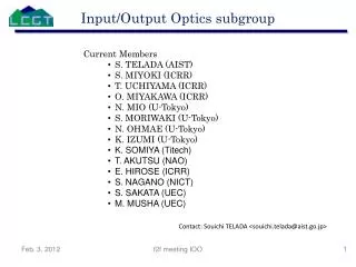 Input/Output Optics subgroup