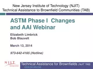 Technical Assistance for Brownfields ( NJIT TAB) njit/tab