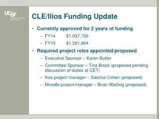 CLE/ Ilios Funding Update