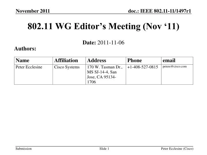 802 11 wg editor s meeting nov 11