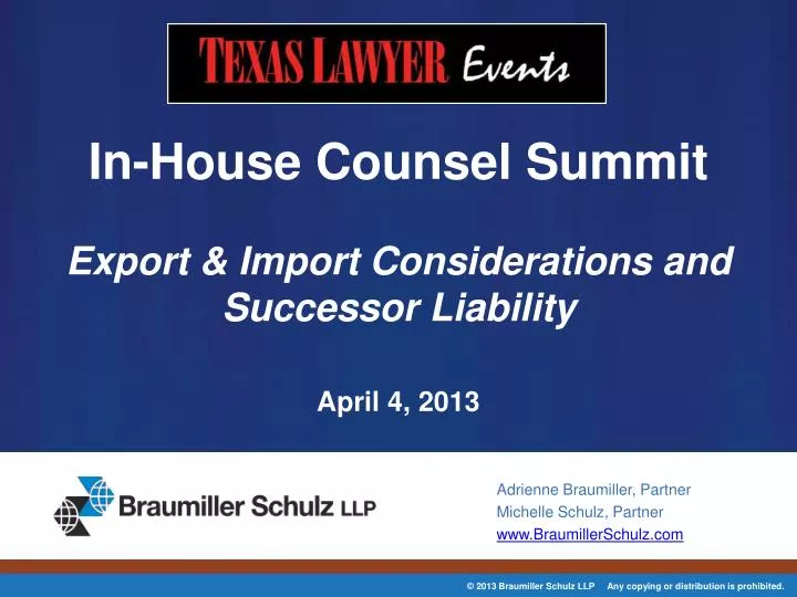 in house counsel summit export import considerations and successor liability april 4 2013