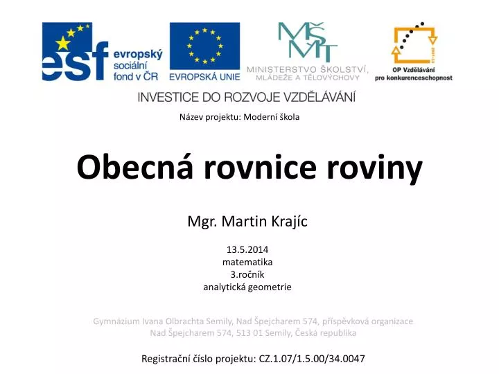 obecn rovnice roviny