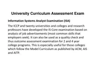 University Curriculum Assessment Exam Information Systems Analyst Examination (ISA)