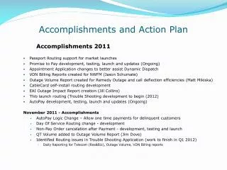 Accomplishments and Action Plan
