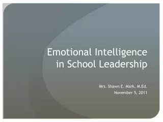 Emotional Intelligence in School Leadership