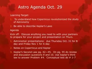 Astro Agenda Oct. 29