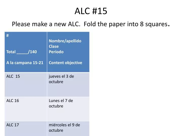 alc 15 please make a new alc fold the paper into 8 squares