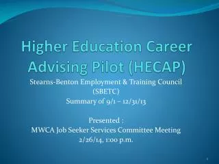 Higher Education Career Advising Pilot (HECAP)